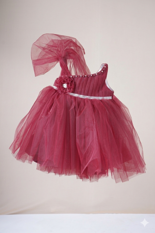 Wine Red or Deep Magenta Tulle Party Frock