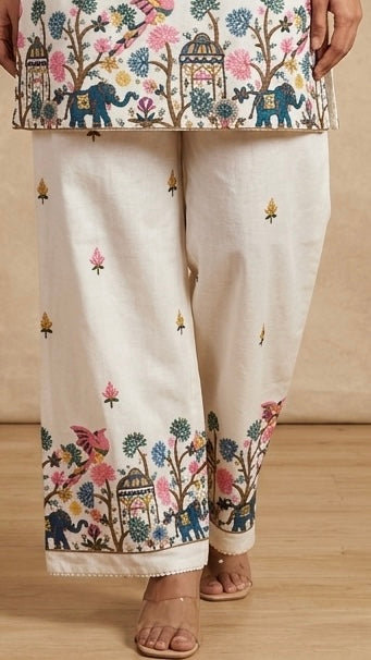 Ivory Garden Story Embroidered Kurta Palazzo Set