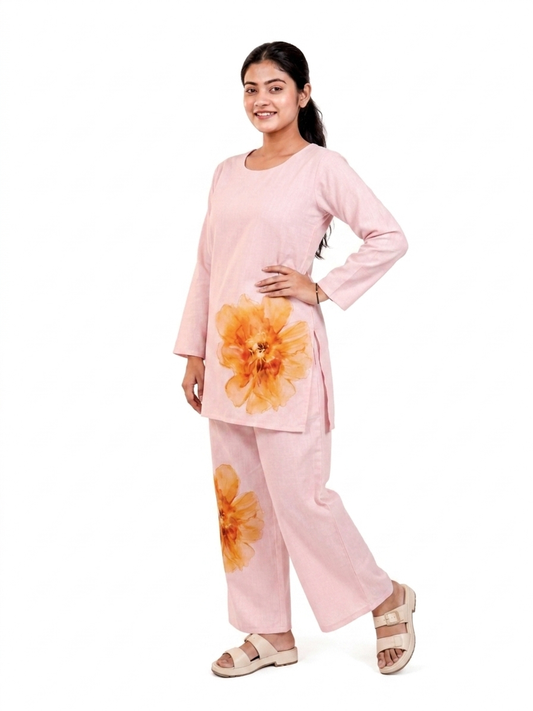 Elegant White Floral Co-Ord Set – Minimal Chic Lounge Wear
