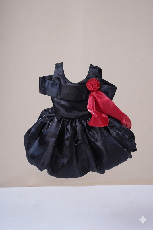 Black Satin Balloon Flare Frock,