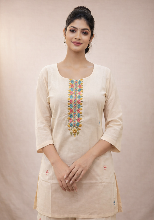 Off-White Short Khadi Kurti for Summer