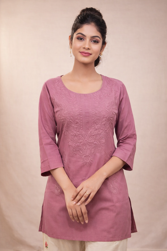 Chikankari Embroidered Short Kurta for Summer-Casual Wear