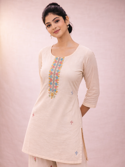 Off-White Short Khadi Kurti for Summer