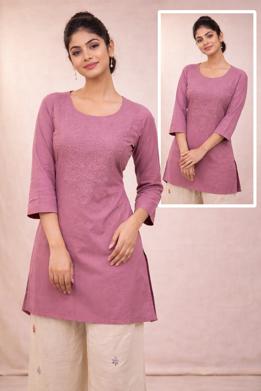 Chikankari Embroidered Short Kurta for Summer-Casual Wear