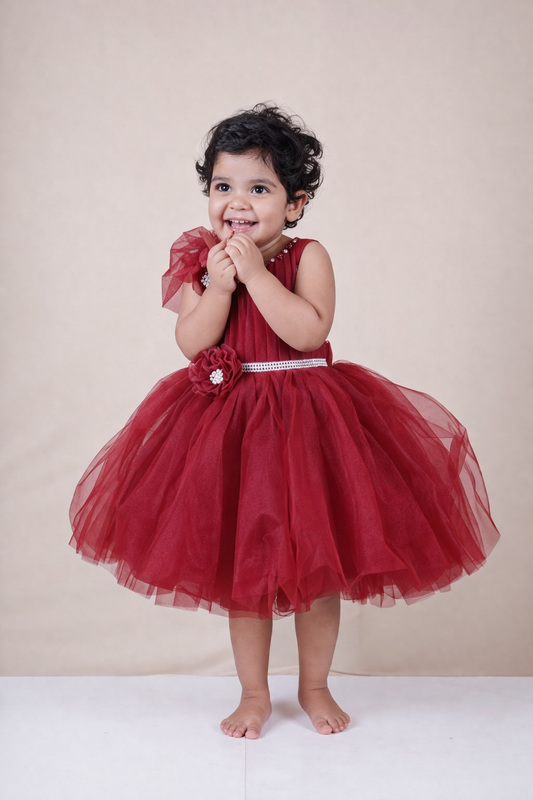 Wine Red or Deep Magenta Tulle Party Frock