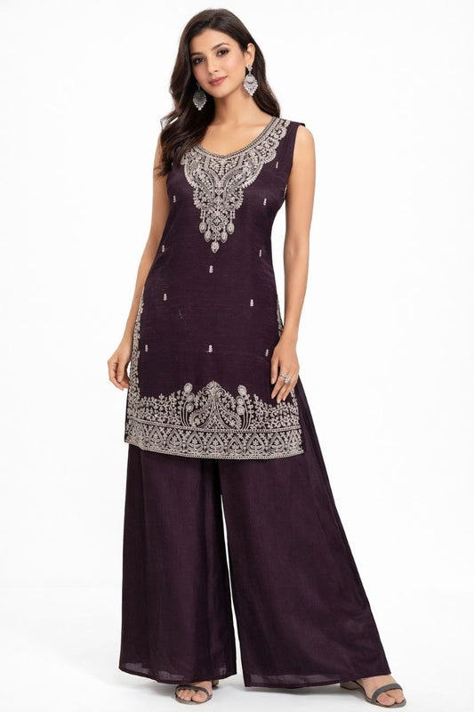Plum Purple Suit Set with Dupatta