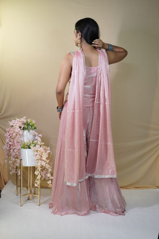Embroidered Blush Pink Indo-Western 3 piece Set