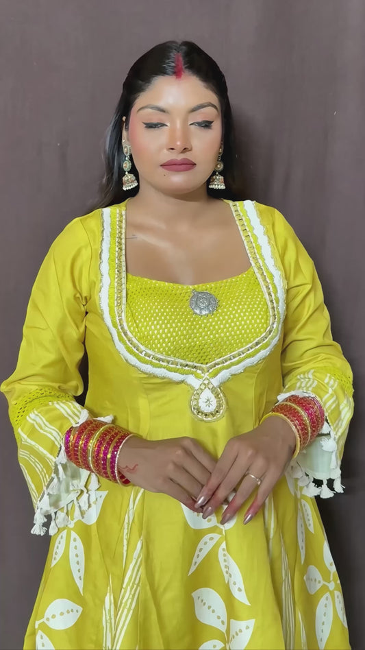 Mustard Yellow Cotton Ethnic Co-ord Set with Tassel Detailing