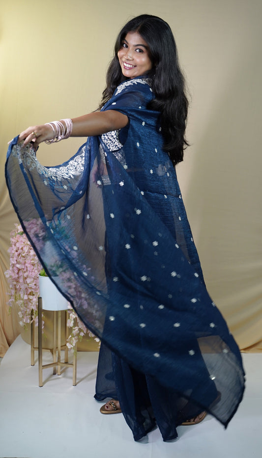 Navy Blue Embroidered Ethnic 3 piece Set